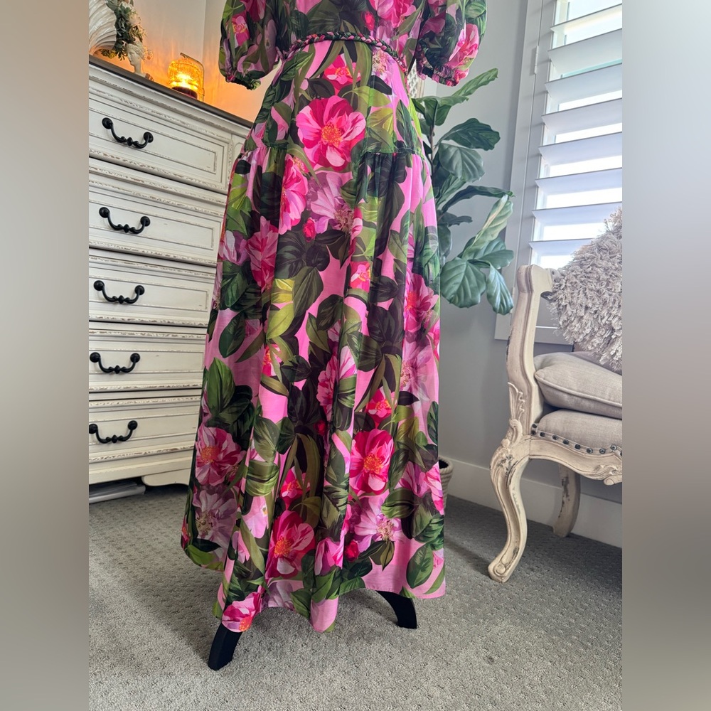 Alex Marie Pink Floral Maxi Dress Size 8 Puff Sleeve Modest Spring - Picture 3 of 10